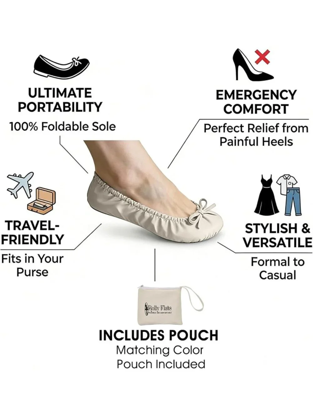Women Pearl White Fit in Your Purse Round Toe Casual Foldable Ballet Flat Shoes
